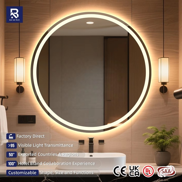 Modern Round Frosted Smart LED Bathroom Mirror Wall-Mounted Vanity Mirror with Touch Screen Dimmable Light & Anti-Fog Function
