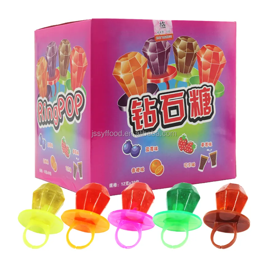 Halal Speelgoed Snoep Groothandel Multicolor Diamant Vorm Fruitring Pop Zoete Hard Candy Lolly Voor Kinderen