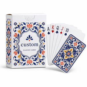Jeu de cartes personnalisé mexicain Talavera à motifs floraux, bleu et blanc, style céramique, cadeau culturel - Product Image 1