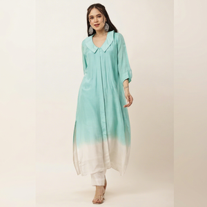 Elegante conjunto de kurta tejida para mujer, estilo ombre, para fiesta, kurta y pantalón de noche con cuentas, adornos de Dana y perlas. - Product Image 1