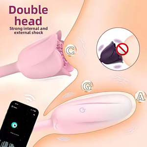 Portable Remote App Controlled <b>Egg</b>-Shaking Climax Stimulation 9-frequency Dual-head Vibration Rose <b>Love</b> <b>Egg</b> - Product Image 2
