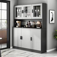 Buffet mural intégré en bois style crème moderne avec rail d'alimentation intelligent et éclairage LED, grand rangement pour cuisine et salle à manger