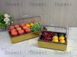 Onawei thép không gỉ Vàng Tự chọn hiển thị khay với PC Bìa thực phẩm lạnh món ăn phục vụ khay tự chọn máy chủ cho bữa tiệc khách sạn - Product Image 3