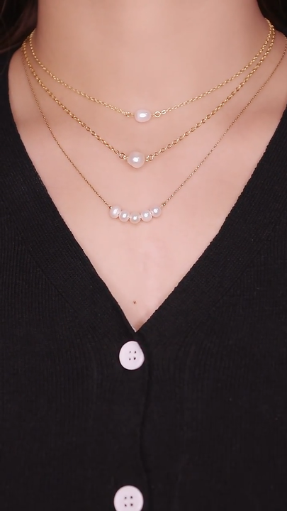 SZYDD Collana di perle a tre strati impilabile multistrato impilabile o utilizzata da sola lunga collana di perle donne ragazze crema gioielli bianchi, As shown, ABS
