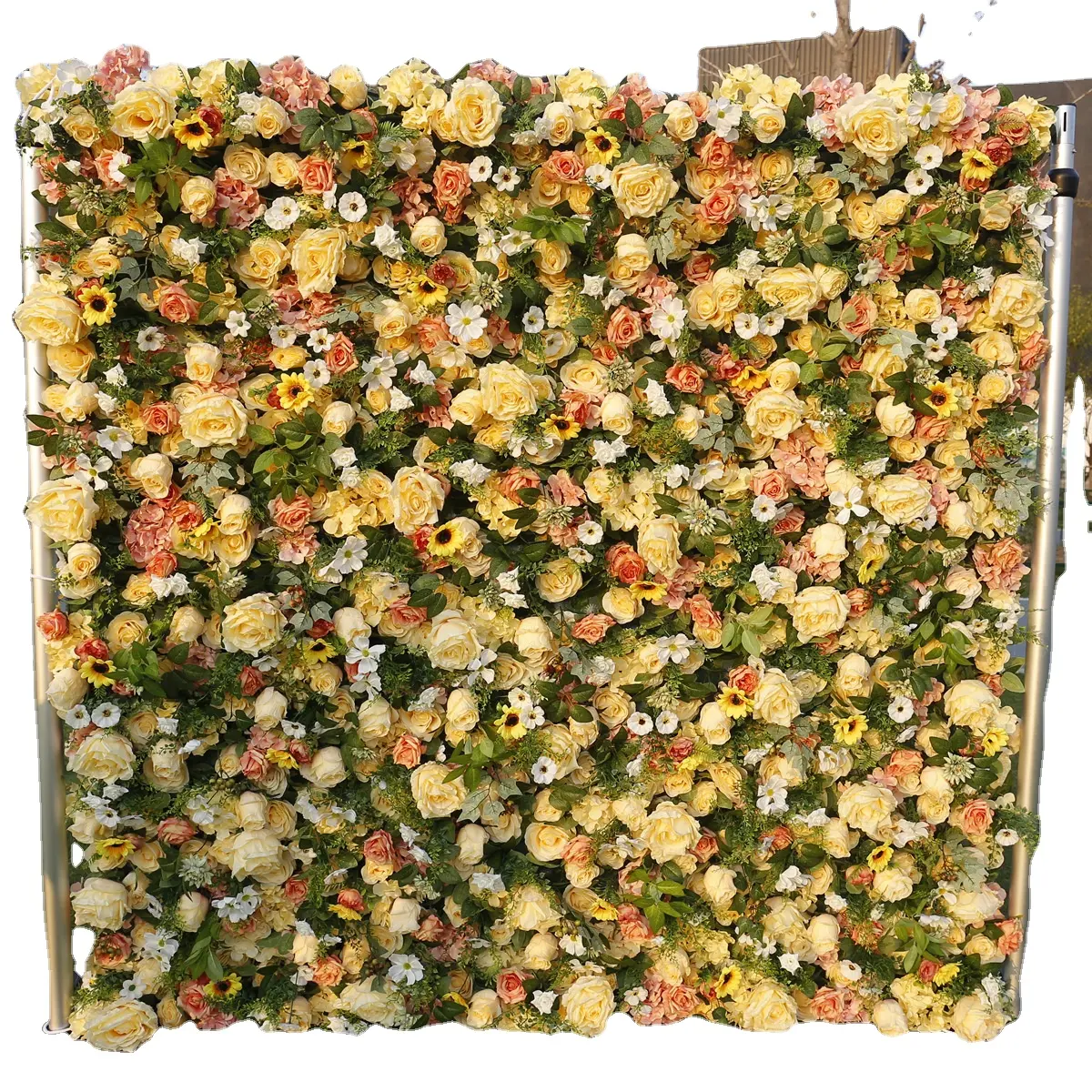 Fleur roll up 3D 5D silk colth artificial flower mat flower wall yellow backdrop for wedding event decor