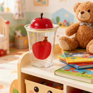 أواني زجاجية خضراء لطيفة بنمط تفاح كوب زجاجي بغطاء على شكل تفاحة تصميم مبتكر بعقدة فراشية هدية منزلية - Product Image 4