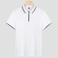Nouvelle chemise d'été Parsonron pour homme en coton mercerisé anti-humidité, à manches courtes, col brodé, fermeture éclair, couleur unie