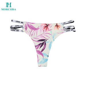 Morcoda YIWU da <span class=keywords><strong>donna</strong></span> Bikini Sexy traspirante maturo a vita bassa lavorato a maglia con motivo stampato Logo Open Womens Sexy <span class=keywords><strong>slip</strong></span> in seta di ghiaccio - Product Image 4