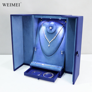 WEIMEI Custom Logo Large Blue Double Open LED Light Jewelry Storage <b>Box</b> With Drawer For Full Jewelry Set jewelry display set <b>box</b> - Product Image 1