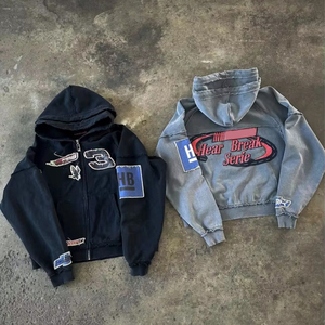 Biểu Tượng Tùy Chỉnh Các Nhà Sản Xuất Mặt Trời Faded Thêu Pháp Đau Khổ Terry Zip up Người Đàn Ông Quần Áo Hoodie Cho Nam Giới Hoodies & Áo Nỉ - Product Image 2