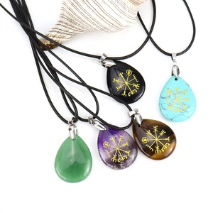 Tự nhiên giọt nước mắt thạch anh tím Vòng cổ với một mặt khắc la bàn đầy màu sắc đá quý Vòng cổ đồ trang sức - Product Image 2