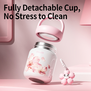 DILLER Bottiglia Termica Isolante da 200ml, Design Ciliegio e Panda, in Acciaio Inox SUS316, Mini Tumbler Termico con Manico - Product Image 4