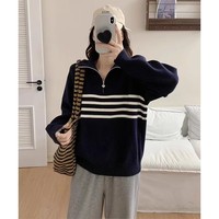 Pull en cachemire rayé sur mesure à demi-zip pour femme, chemise intérieure pour femme, style occidental automne-hiver.