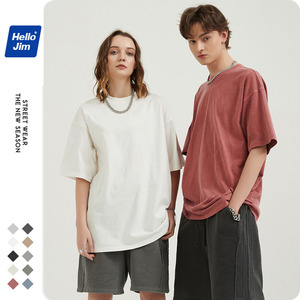 Vente en gros 250g T-shirt unisexe uni 100% coton à épaules tombantes Streetwear coupe ample multicolore pour hommes basique surdimensionné pour hommes - Product Image 3