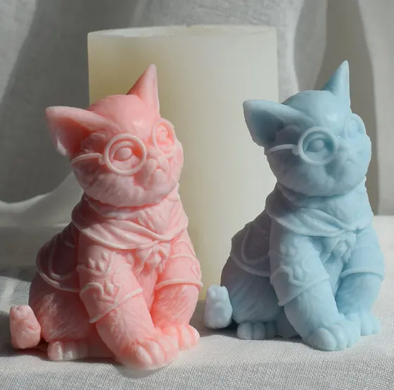 Diy 3d Zittende Bril Kat Geurkaars Siliconen Mal Kleine Kat Fondant Mal Voor Het Maken Van Taarten Zeep Ambachten