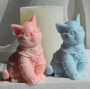 DIY 3D坐镜猫香味蜡烛硅胶模具小猫软糖模具制作蛋糕肥皂工艺品