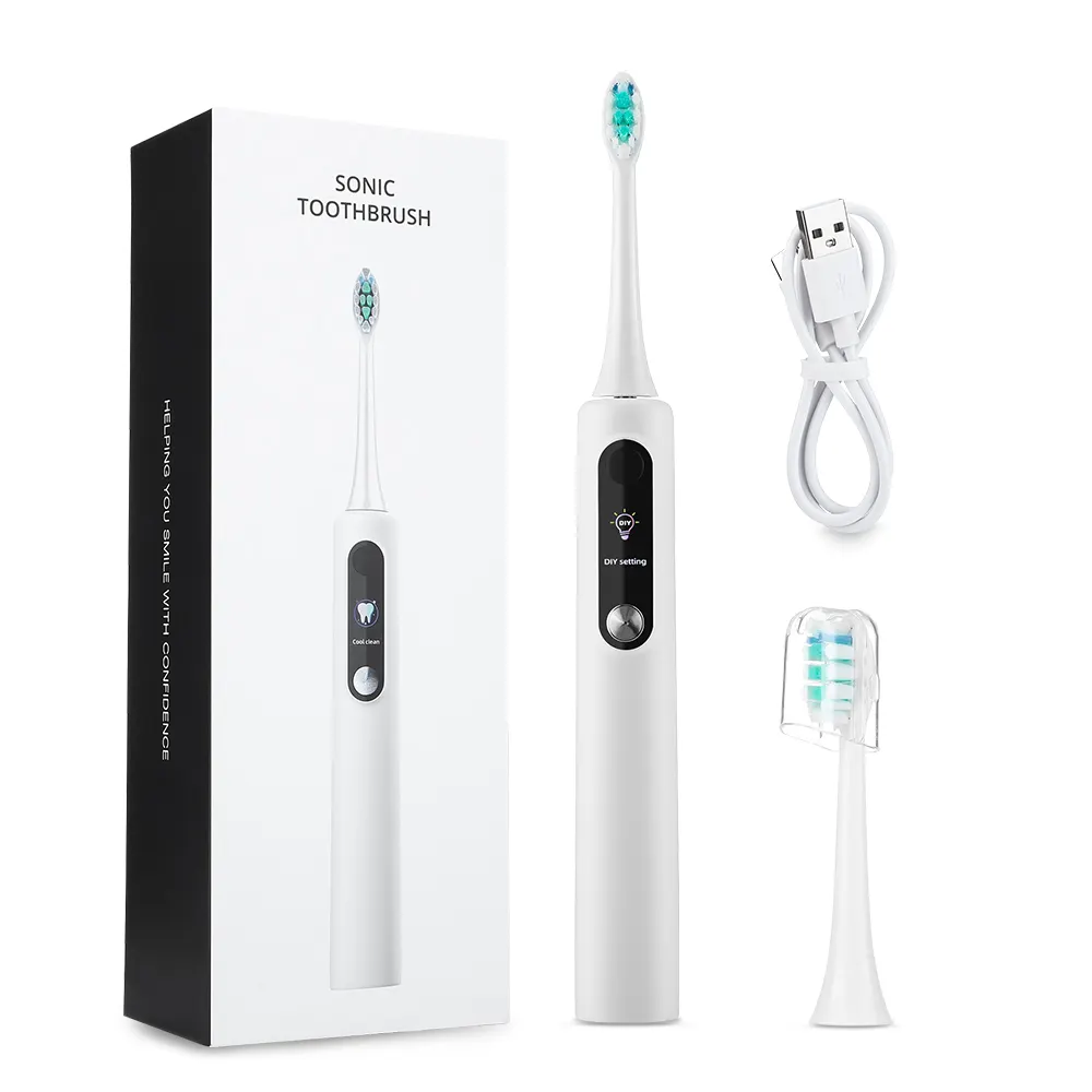 Display LCD sem fio portátil adultos Smart Tooth Brush Soft Cerdas Escova De Dentes Sônica Elétrica