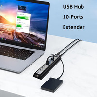 Vente chaude longue bande USB 2.0 vers 10 en 1 répartiteur USB 480Mbps vitesse de transfert 10 ports USB Hub 2.0