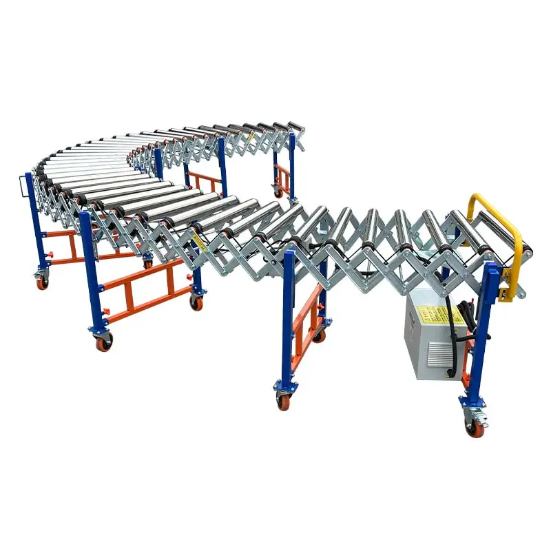 Express unloading and loading conveyor poly-v belt power expansion roller line conveyor for truck and container