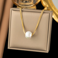 Kalung Mutiara Minimalis Elegan Anti Karat Lapis Emas 18k Tahan Air untuk Wanita, Grosir Perhiasan Fashion