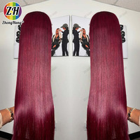 Wig merah rambut manusia renda depan, 100 rambut manusia pra pencabutan Wig Frontal HD renda merah Wig depan renda merah 13X6 rambut manusia