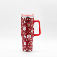 Vaso Térmico de Acero Inoxidable de Doble Pared de 40 oz con Asa, Aislado para Bebidas Frías/Calientes, Libre de BPA, con Diseño Navideño