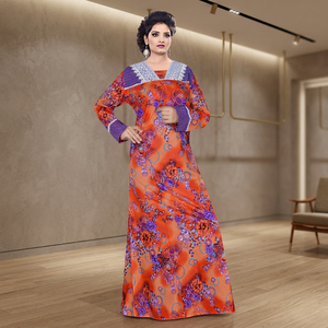 Caftán de Algodón Floral Estilo Marroquí Hecho a Mano, Vestido Maxi Étnico Indio para Mujer, Talla Grande, Transpirable, Largo, para la Playa - Product Image 3