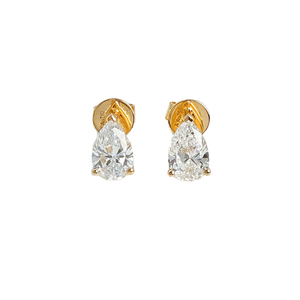 Boucles d'oreilles clous minimalistes IGI 1 carat taille poire, serties de laboratoire, haute qualité, bijoux 18 carats avec design à quatre griffes, idéales pour un cadeau, DKL Lab Grown - Product Image 1
