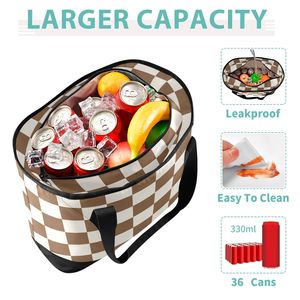 Bolsa de Almuerzo Personalizada a Cuadros Marrones para Mujer, para Compras y Uso al Aire Libre, Bolsa Térmica al por Mayor con Cierre de Cremallera - Product Image 4