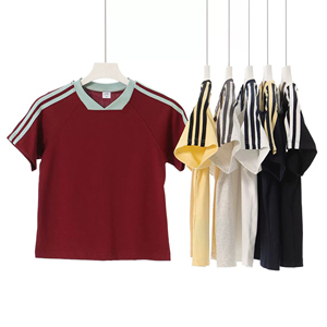 T-shirt rayé à col en V pour femmes 260gsm respirant Heavyweight Athletic Design - Product Image 2