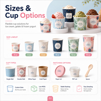 Gobelets à crème glacée en papier personnalisés, gobelets à crème glacée OEM, qualité alimentaire, biodégradables, pour les marques de desserts glacés