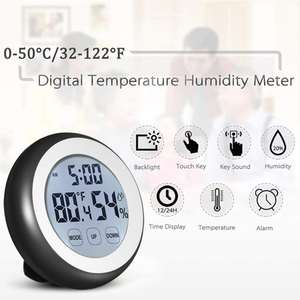 Termo-Higrômetro Digital LCD de Plástico com Tela Sensível ao Toque, Alimentado por Pilha, com Luz de Fundo, Relógio Despertador e Medidor de Temperatura e Umidade para Uso Doméstico - Product Image 2