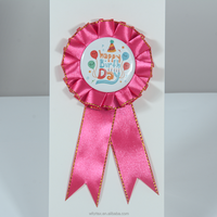Cinta Personalizada de 7.5*14cm, Ecológica, 100% Poliéster Satinado, con Impresión en Dorado/Plateado, para Cumpleaños, Niña/Niño, Insignia, Roseta, Botón