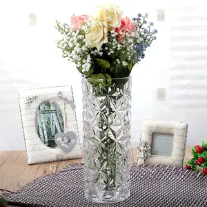 Factory Wholesale Round Bottom Home Decoration Transparent High Tube Texture Glass Vase