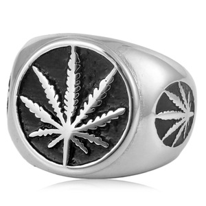 yunnique Men's Stainless Steel <b>Ring</b> With Gold Leaf Design Plant Pattern Jewelry Gift For Men - Product Image 4