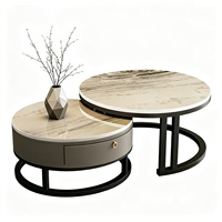 Ensemble de tables basses modernes avec surface en pierre frittée, tiroir de rangement dissimulé, 2 tables gigognes pour salon et maison