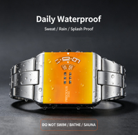 Montre à quartz numérique carrée pour homme PRECIOUS DUKE, boîtier en alliage de zinc 45 mm, bracelet en acier inoxydable, étanche 3 ATM, fermoir papillon, charme