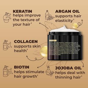 Mascarilla Capilar con Logotipo Personalizado <span class=keywords><strong>para</strong></span> <span class=keywords><strong>Cabello</strong></span> Seco y Dañado con Colágeno, Biotina, Aceite de Argán, Reparación, Reducción de Daños, Hidratación, Mascarilla Capilar de Queratina - Product Image 5