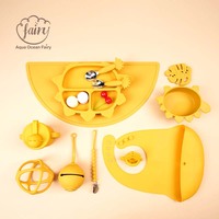 Ensemble de 7 pièces d'alimentation pour bébé en silicone motif animaux dinosaures, assiette à succion anti-déversement, vaisselle en silicone de qualité alimentaire pour enfants