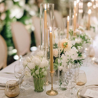 Lanternes en verre à longue tige, porte-bougies cylindriques en cristal transparent, centres de table en métal pour mariages et décorations