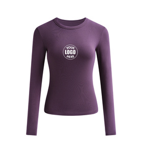 Camiseta de Manga Larga Ajustada para Mujer, 91.5% Algodón, 8.5% Elastano, Cuello Redondo, Logotipo Personalizado, Camisetas Básicas, Tops de Manga Larga - Product Image 1
