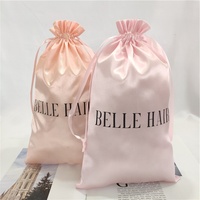Grande pochette à cordon en satin avec logo personnalisé pour paquets de cheveux perruque de cils emballage de cadeau de bijoux emballage de textile en satin de soie