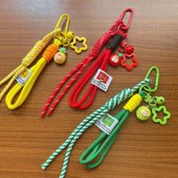 Gantungan Kunci Tali Tenun Warna-warni Baru, Liontin Gantung Ponsel Motif Buah dan Bunga, Tali Rantai Gantung Koper, Aksesoris Gantungan Kunci