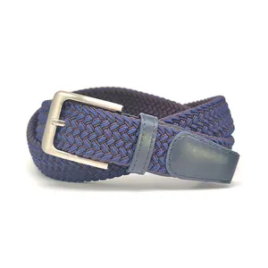 Carosung Custom Silver Pin Buckle Casual Elastic Belt Fashion Braided Fabric Purple Belt 105-125CM Elastic Woven Belt