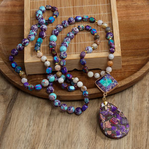 Elegante bohemio bambú naranja verde cuadrado emperador piedra natural piedra collar rombo gota imperial piedra colgante collar - Product Image 3