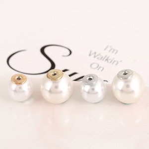 ไข่มุกเม็ดกลมสีขาวสำหรับทำต่างหู ชุบโลหะ 000602 - Product Image 3
