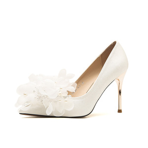 Escarpins de mariée en satin à bout pointu, talon aiguille, décoration florale, chaussures de soirée, chaussures habillées à talons hauts pour femmes - Product Image 5