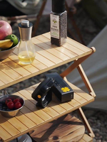 Meubles d'extérieur en bois, étagères à deux niveaux, étagères pliantes portables, étagère de rangement pour le camping
