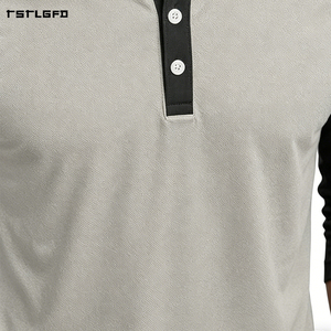 เสื้อยืดแขนยาวทรงเฮนลีย์สีเทาอ่อนตัดดำ คอปกติดกระดุม ทรงเข้ารูป ผ้าฝ้าย สไตล์ลำลอง แนวเบสบอล - Product Image 5
