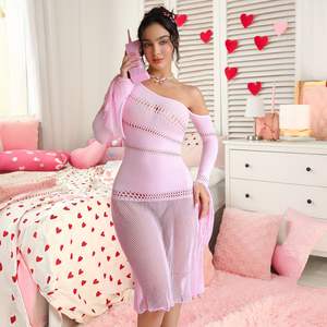 2026 NEU Sexy Rosa Bodystocking Langes Kleid Damen Dessous - Product Image 1